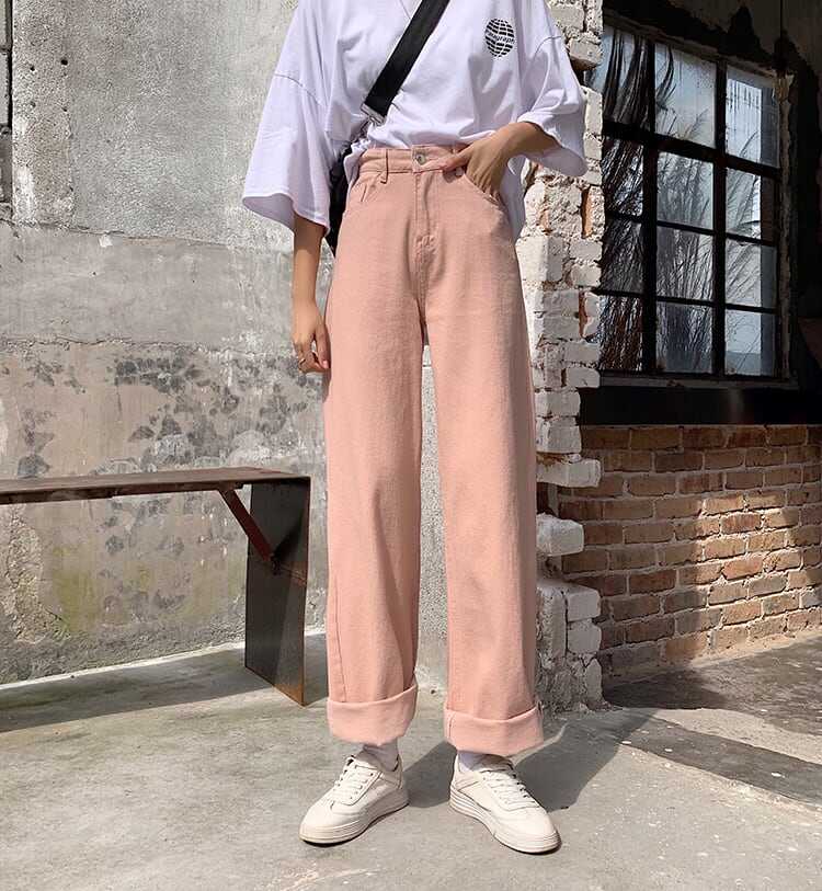 パンツ ボトム デニム パンツ Gパン ワイド パンツ ハイウエスト カラーデニム モノトーン コットン ストレート 綿 美脚 動きやすい 韓国 ヒップアップ 流行り かわいい 可愛い