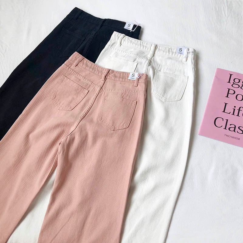 パンツ ボトム デニム パンツ Gパン ワイド パンツ ハイウエスト カラーデニム モノトーン コットン ストレート 綿 美脚 動きやすい 韓国 ヒップアップ 流行り かわいい 可愛い