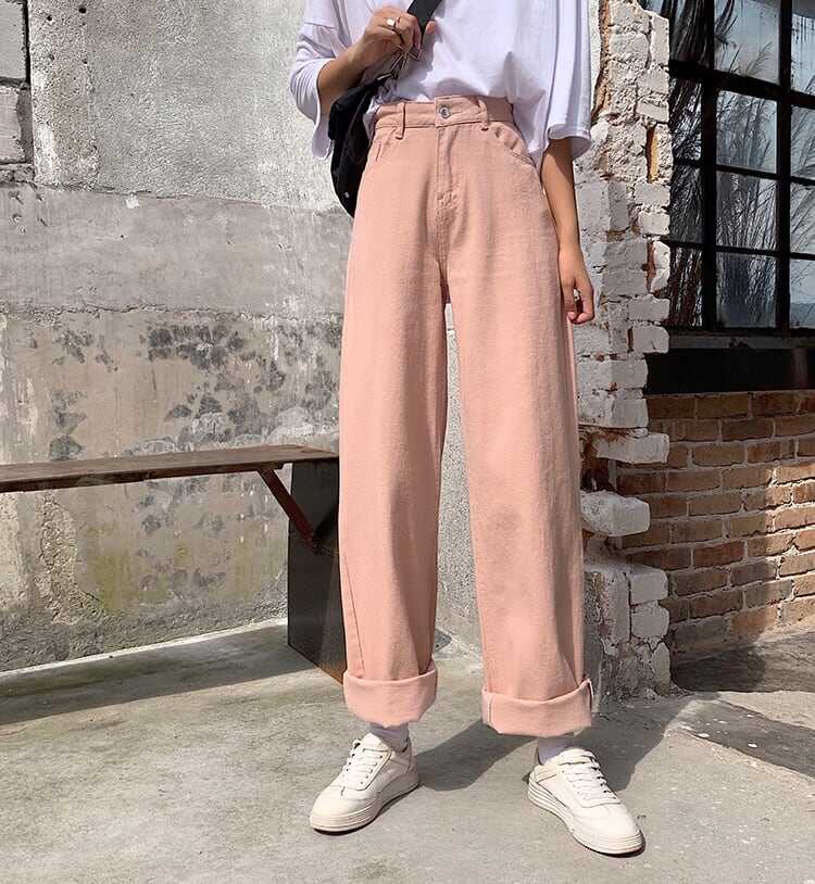 パンツ ボトム デニム パンツ Gパン ワイド パンツ ハイウエスト カラーデニム モノトーン コットン ストレート 綿 美脚 動きやすい 韓国 ヒップアップ 流行り かわいい 可愛い