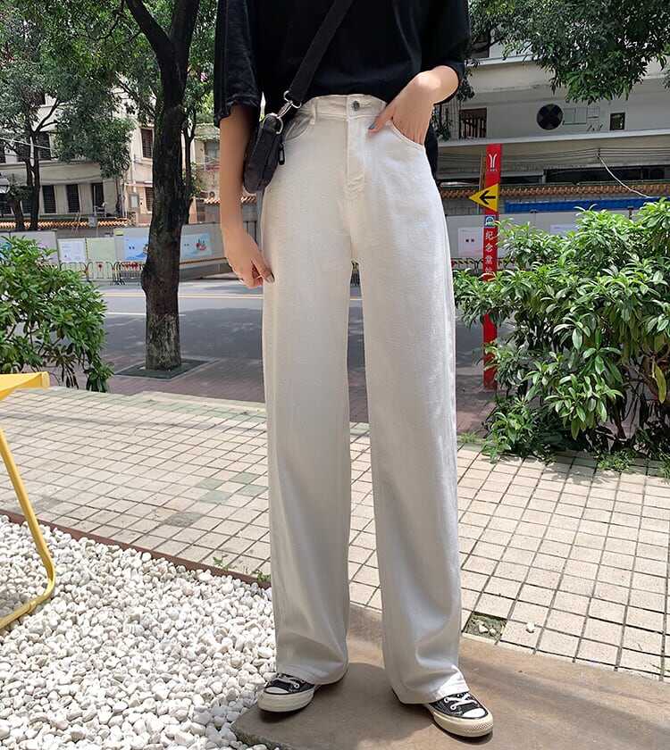 パンツ ボトム デニム パンツ Gパン ワイド パンツ ハイウエスト カラーデニム モノトーン コットン ストレート 綿 美脚 動きやすい 韓国 ヒップアップ 流行り かわいい 可愛い