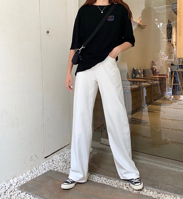 パンツ ボトム デニム パンツ Gパン ワイド パンツ ハイウエスト カラーデニム モノトーン コットン ストレート 綿 美脚 動きやすい 韓国 ヒップアップ 流行り かわいい 可愛い