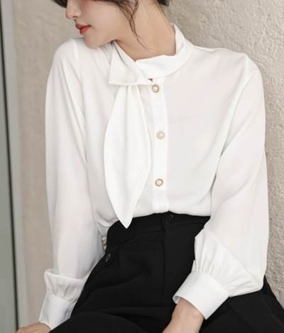 個性的 清楚系 トップス シャツ 白シャツ 袖あり 長袖 シフォン 薄手 大人可愛い きれいめ シンプル 大人 上品 おしゃれ お洒落 大人女子 こなれ感 エレガント 無地 春 夏 秋 謝恩会 二次会
