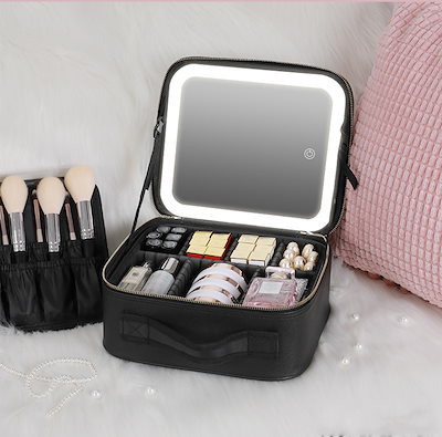 【送料込みの即購入可◎早い者勝ち！美品】ライト付き メイクボックス＋おまけ付き♡ Qoo10] メイクボックス 鏡付き LEDライト ラ : バッグ・雑貨