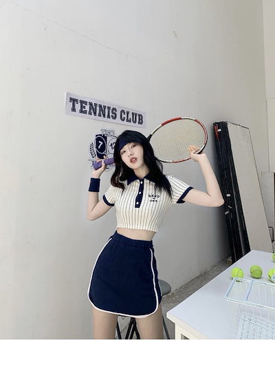 ２点テニス Tシャツ とスカート Qoo10] 2点セット！テニスウェア Tシャツ テニ : レディース服