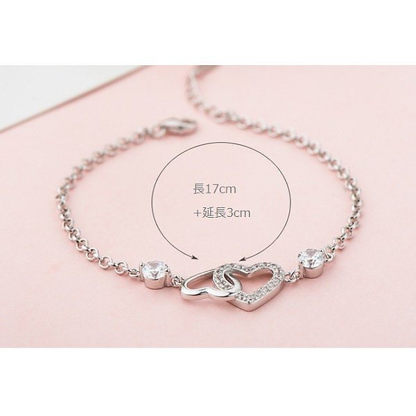 ブレスレット レディース ダブルハート 2粒ダイヤ ハートモチーフ 2色 白 紫プラチナ仕上げ シルバー925 母の日ギフト 彼女 妻 女性 ブレスレット レディース ダブルハート 2粒ダイヤ ハートモチーフ 2色