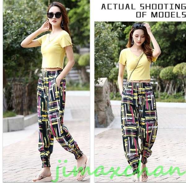 サマー 夏/薄手/タイパンツ ウエストゴム 柄パンツ アラジンパンツ ハーレム エスニック ったり ダンス ロングパンツ 長ズボン サマー 夏/薄手/タイパンツ ウエストゴム 柄パンツ アラジンパンツ ハーレム エスニック ったり ダンス ロングパンツ 長ズボン