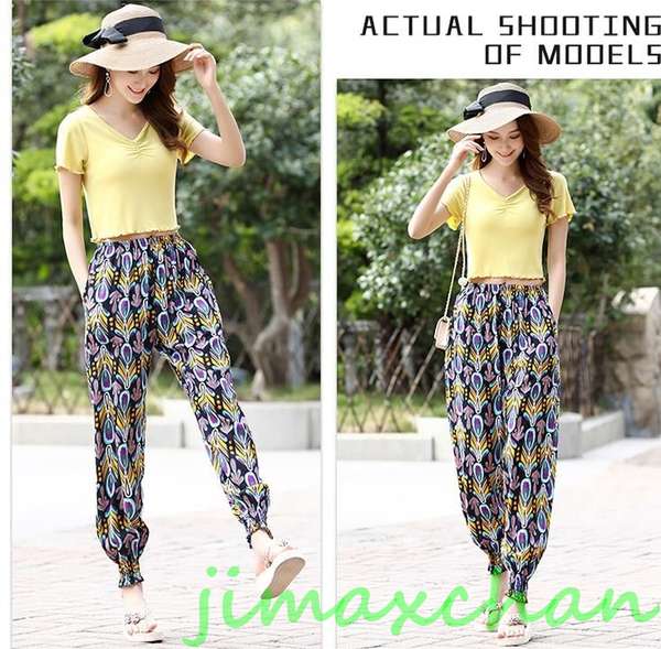 サマー 夏/薄手/タイパンツ ウエストゴム 柄パンツ アラジンパンツ ハーレム エスニック ったり ダンス ロングパンツ 長ズボン サマー 夏/薄手/タイパンツ ウエストゴム 柄パンツ アラジンパンツ ハーレム エスニック ったり ダンス ロングパンツ 長ズボン