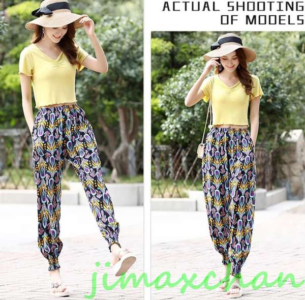 サマー 夏/薄手/タイパンツ ウエストゴム 柄パンツ アラジンパンツ ハーレム エスニック ったり ダンス ロングパンツ 長ズボン サマー 夏/薄手/タイパンツ ウエストゴム 柄パンツ アラジンパンツ ハーレム エスニック ったり ダンス ロングパンツ 長ズボン