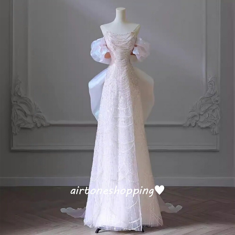 ウェディングドレス オフショルダー ピンク ホワイト パール ビーズ スパンコール 素敵 キレイめ 二次会ドレス 結婚式ドレス ロングドレス ウェディング ドレス 白 Aライン バックリボン オシャレ ウェディングドレス オフショルダー ピンク ホワイト パール ビーズ スパンコール 素敵 キレイめ 二次会ドレス 結婚式ドレス ロングドレス ウェディング ドレス 白 Aライン バックリボン オシャレ