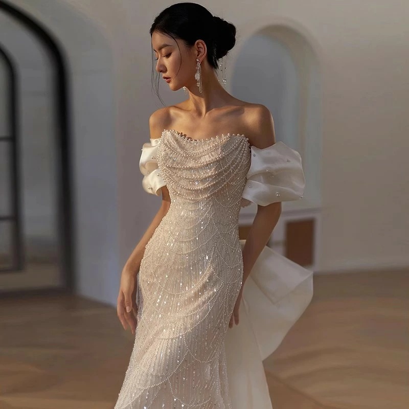 ウェディングドレス オフショルダー ピンク ホワイト パール ビーズ スパンコール 素敵 キレイめ 二次会ドレス 結婚式ドレス ロングドレス ウェディング ドレス 白 Aライン バックリボン オシャレ ウェディングドレス オフショルダー ピンク ホワイト パール ビーズ スパンコール 素敵 キレイめ 二次会ドレス 結婚式ドレス ロングドレス ウェディング ドレス 白 Aライン バックリボン オシャレ