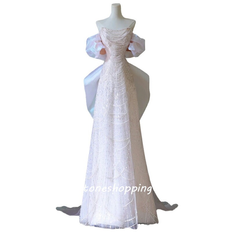 ウェディングドレス オフショルダー ピンク ホワイト パール ビーズ スパンコール 素敵 キレイめ 二次会ドレス 結婚式ドレス ロングドレス ウェディング ドレス 白 Aライン バックリボン オシャレ ウェディングドレス オフショルダー ピンク ホワイト パール ビーズ スパンコール 素敵 キレイめ 二次会ドレス 結婚式ドレス ロングドレス ウェディング ドレス 白 Aライン バックリボン オシャレ