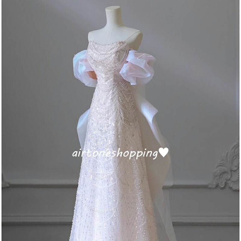 ウェディングドレス オフショルダー ピンク ホワイト パール ビーズ スパンコール 素敵 キレイめ 二次会ドレス 結婚式ドレス ロングドレス ウェディング ドレス 白 Aライン バックリボン オシャレ ウェディングドレス オフショルダー ピンク ホワイト パール ビーズ スパンコール 素敵 キレイめ 二次会ドレス 結婚式ドレス ロングドレス ウェディング ドレス 白 Aライン バックリボン オシャレ