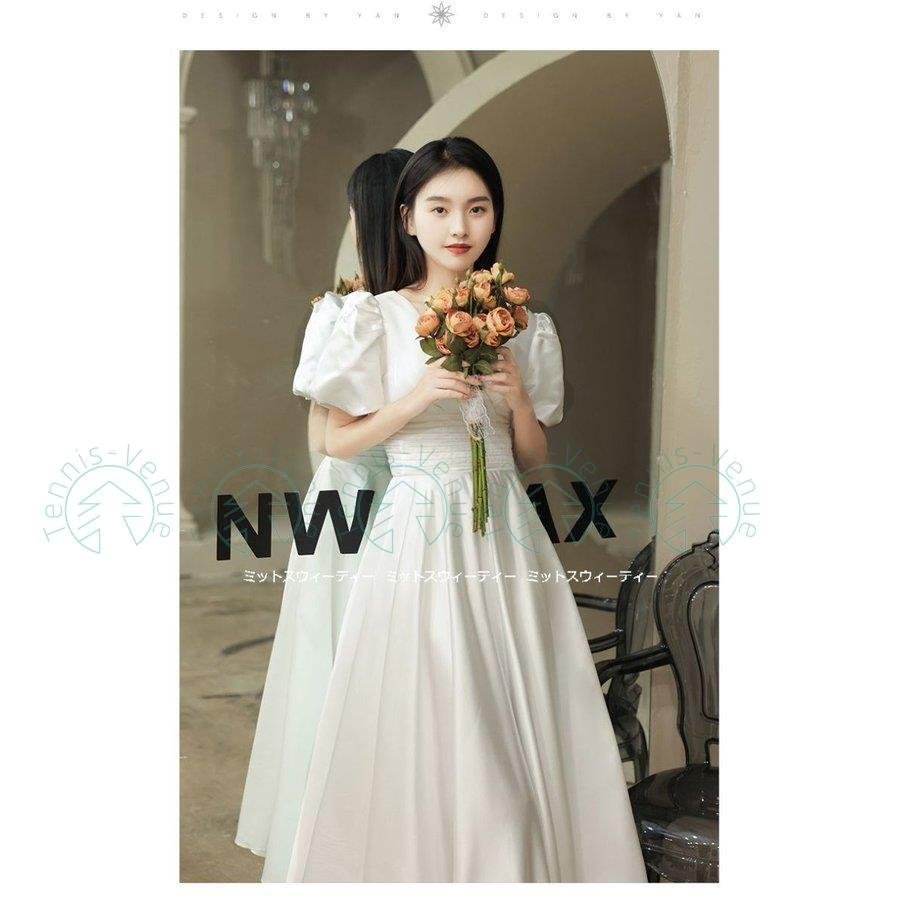ウェディングドレス 花嫁 二次会 ウエディングドレス 結婚式 Aラインドレス サテン 前撮り 半袖