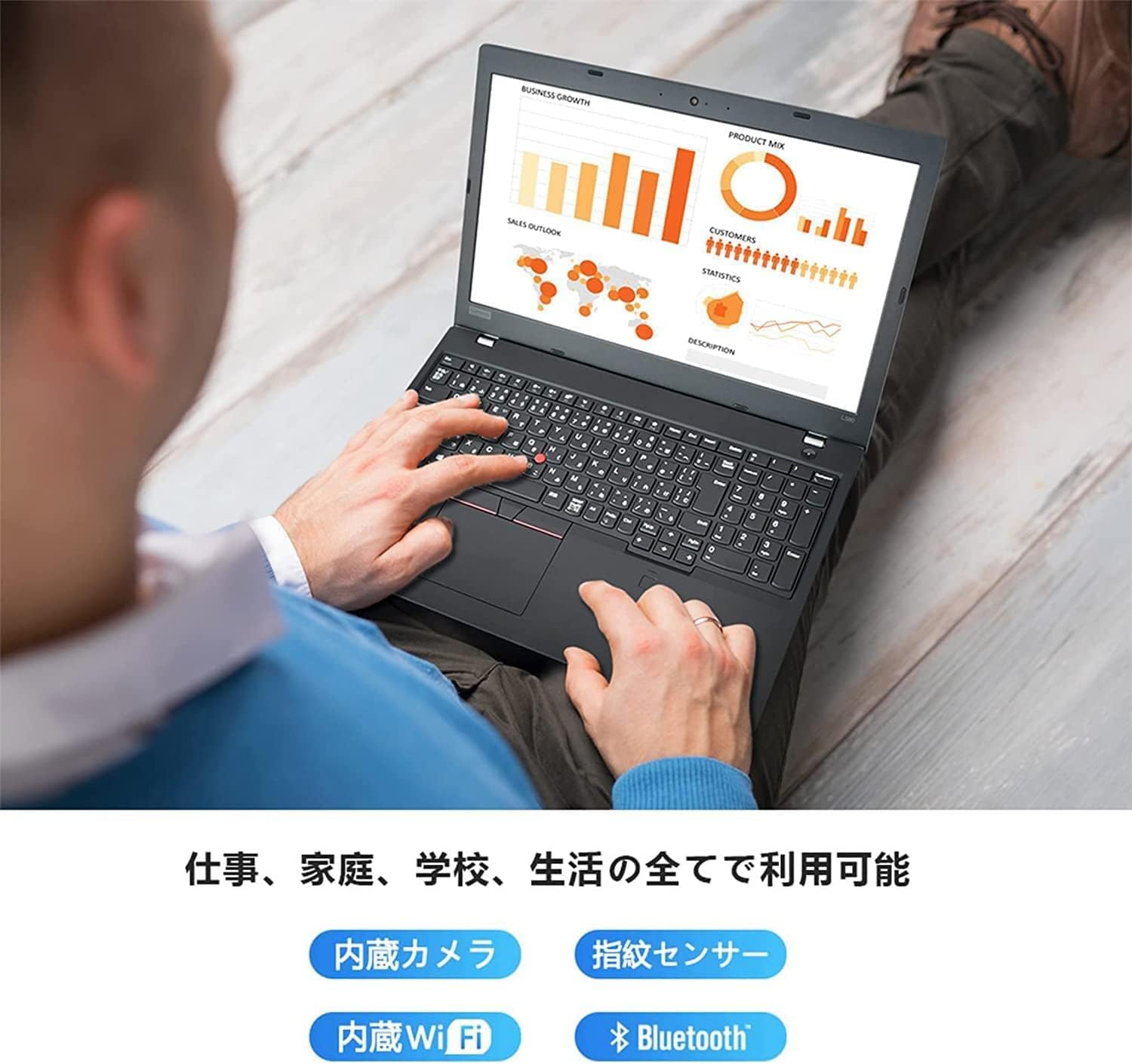 15.6インチ ノートPC FHD1920*1080 ThinkPad L580 第8世代インテル Core i5 8250U メモリ:8GB SSD:512GB Win10 WPS 搭載 内蔵テンキ