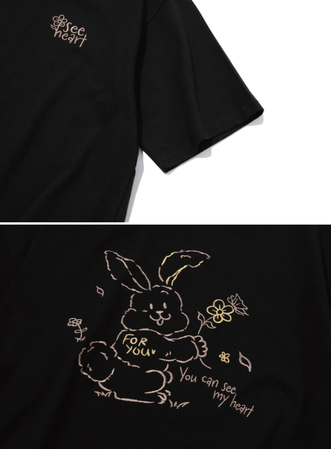 【CPGN STUDIO】24SS★ Heart Bunny Embroidered Short Sleeve T CPGN STUDIO】 Heart Bunny Embroidered Short Sleeve Tee