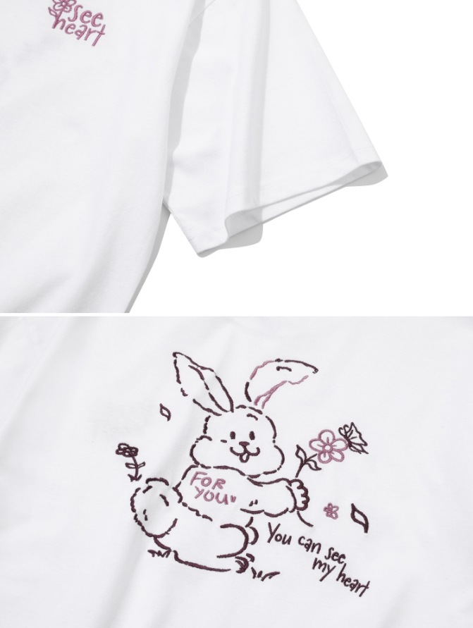 CPGN STUDIO】 Heart Bunny Embroidered Short Sleeve Tee T