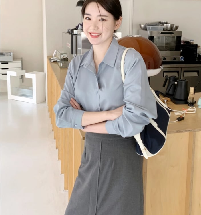 4色カラーシャツ パステルカラー 春トレンド レディース シャツ ブラウス 長袖 Vネック 襟付き ストレート Iライン 前開き かわいい 大人可愛い きれいめ 4色カラーシャツ パステルカラー 春トレンド レディース シャツ