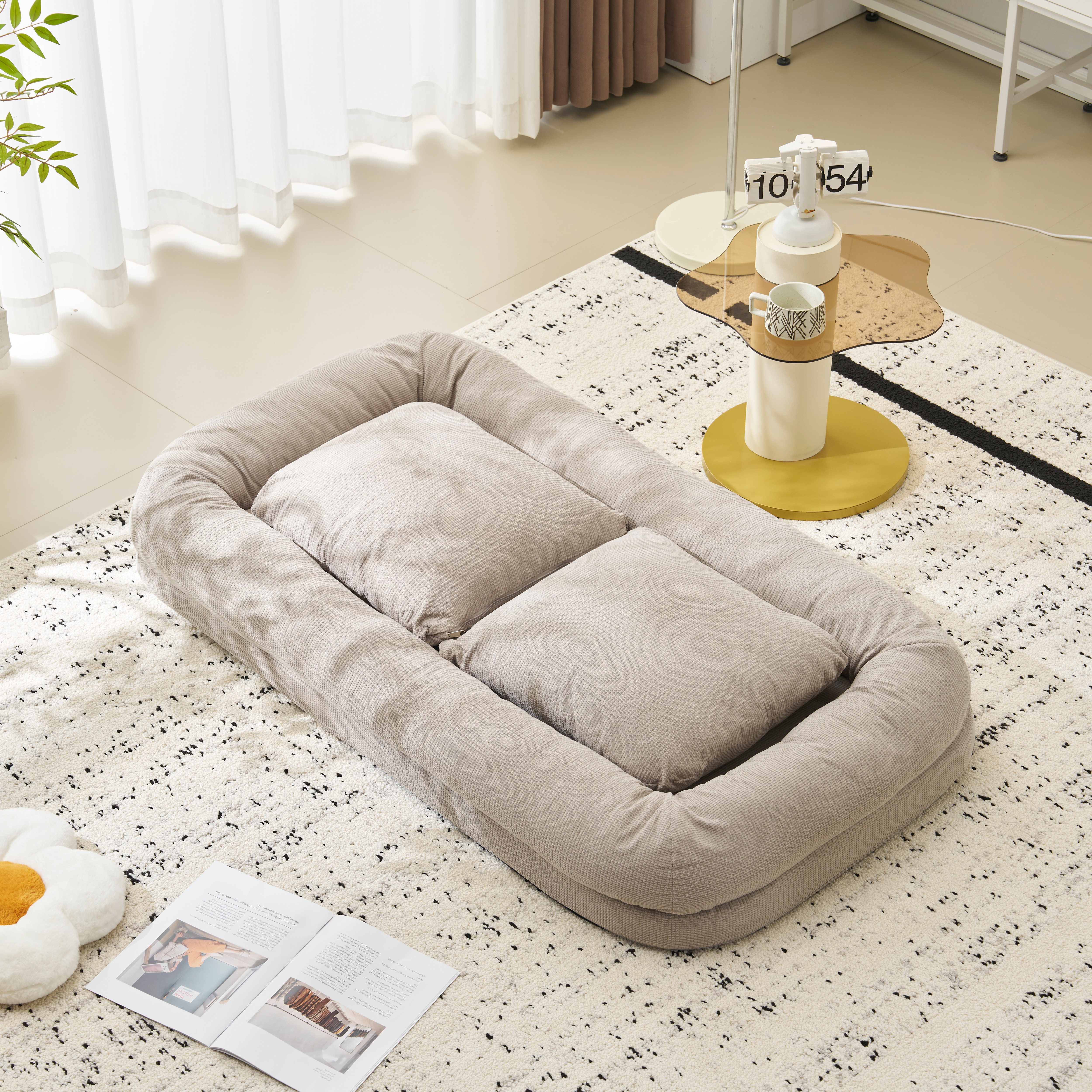 E161人掛けソファー ソファーベッド 座椅子 6段調整可能 3WAY 1人掛け　2人掛け シンプル ベッド 折りたたみ フロアソファー 寝る 座る 可愛い外観 実用性 コンパクト　枕付き 包まれる感