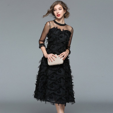 ふんわりシャギー シースルー フリンジ レース フレアドレス ミディアム 結婚式 パーティー 二次会 ふんわりシャギー シースルー フリンジ レース フレアドレス ミディアム 結婚式 パーティー 二次会