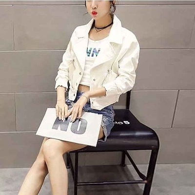 新作即納 デニムジャケットライダース白コンパクトシ : レディース服 国産日本製