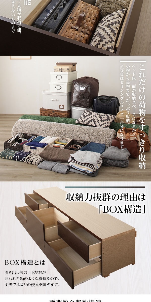 薄型宮付き 頑丈ボックス収納 ベッド ショート丈 セミシングル アイボリー 日本製 ポケットコイルマットレス 引き出し5杯 薄型宮付き 頑丈ボックス収納 ベッド ショート丈 セミシングル アイボリー 日本製 ポケットコイルマットレス 引き出し5杯