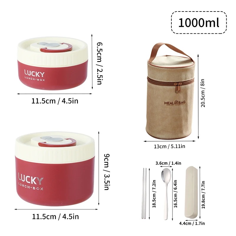 3日以内出荷：Worthbuyお弁当箱セットポータブル保温弁当容器断熱バッグ付き18/8ステンレス鋼サーマルフードコンテナ