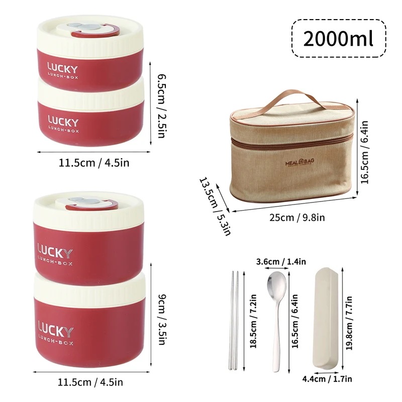 3日以内出荷：Worthbuyお弁当箱セットポータブル保温弁当容器断熱バッグ付き18/8ステンレス鋼サーマルフードコンテナ