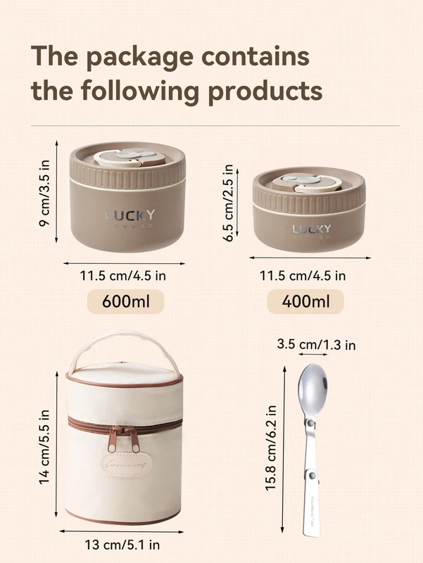 3日以内出荷：Worthbuyお弁当箱セットポータブル保温弁当容器断熱バッグ付き18/8ステンレス鋼サーマルフードコンテナ