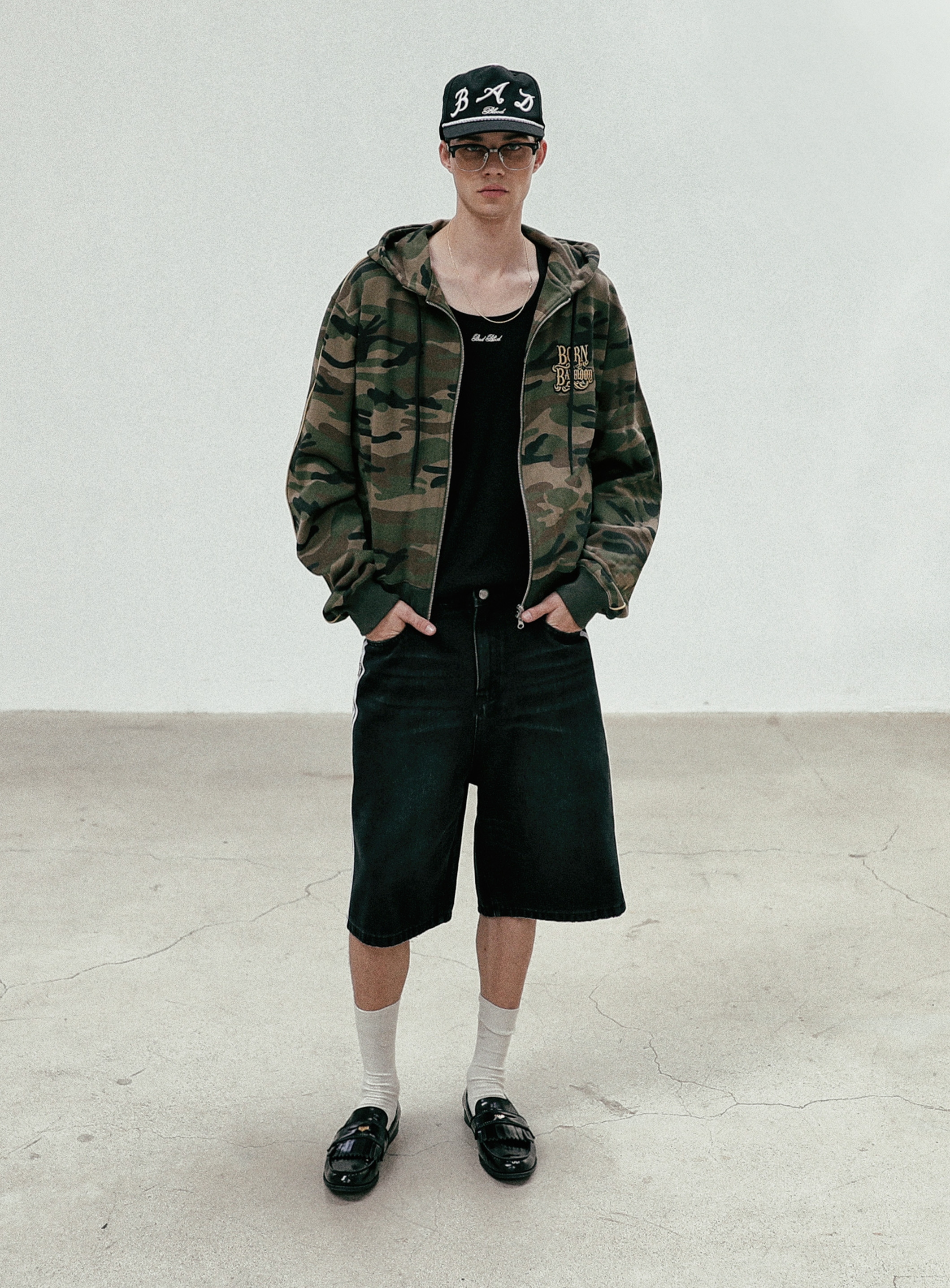 BADBLOOD】 CAMO HOOD ZIP-UP : MILITARY