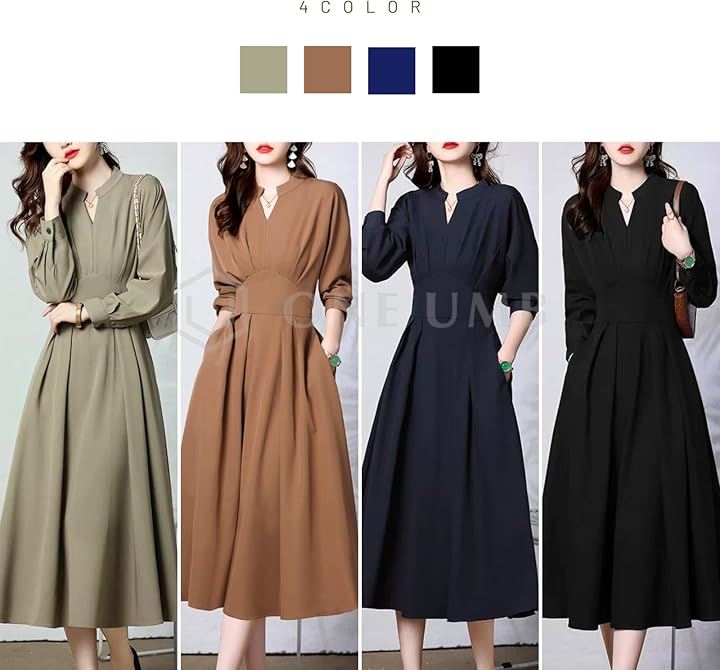 vネック ワンピース ロング 長袖 レディース 春ワンピース 入学式 オフィスカジュアル パーティードレス タイトワンピース(グリーン, L) vネック ワンピース ロング 長袖 レディース 春ワンピース 入学式 オフィスカジュアル パーティードレス タイトワンピース(グリーン, L)