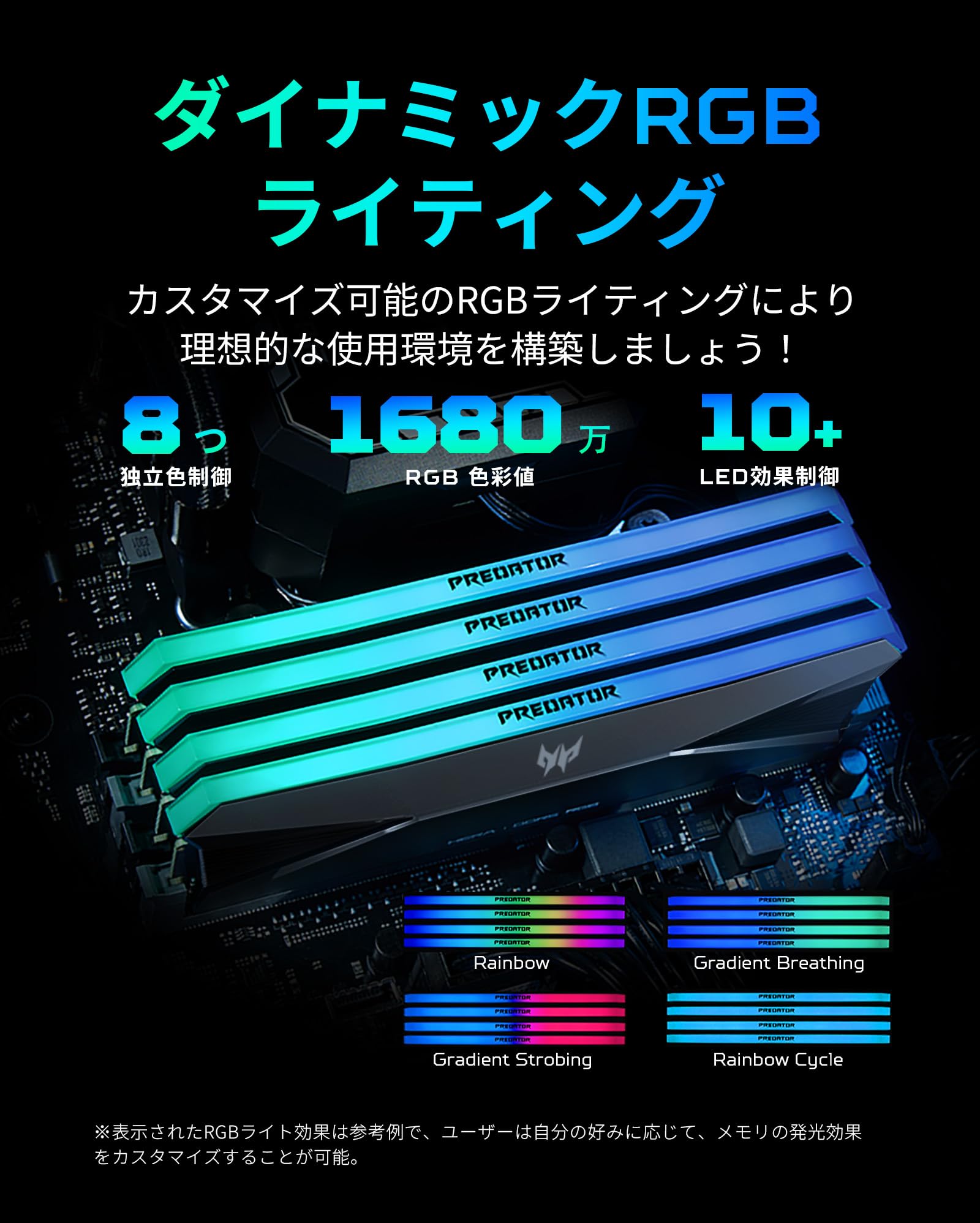 Acer Predator Hera DDR5 7200MT/s (PC5-57600) デスクトップPC用メモリ 32GB(16GB×2枚) CL34 RGB 鏡面仕上げシリーズ Intel XPM Acer Predator Hera DDR5 7200MT/s (PC5-57600) デスクトップPC用メモリ 32GB(16GB×2枚) CL34 RGB 鏡面仕上げシリーズ Intel XPM