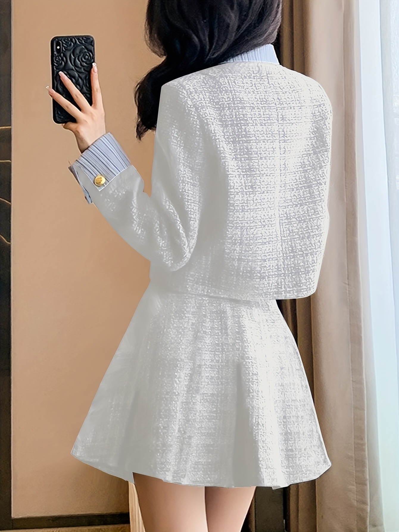 秋冬新作 厚手 小香り風ステッチ ショートジャケット ハイウエスト カバークロスプリーツスカート セット 秋冬新作 厚手 小香り風ステッチ ショートジャケット ハイウエスト カバークロスプリーツスカート セット