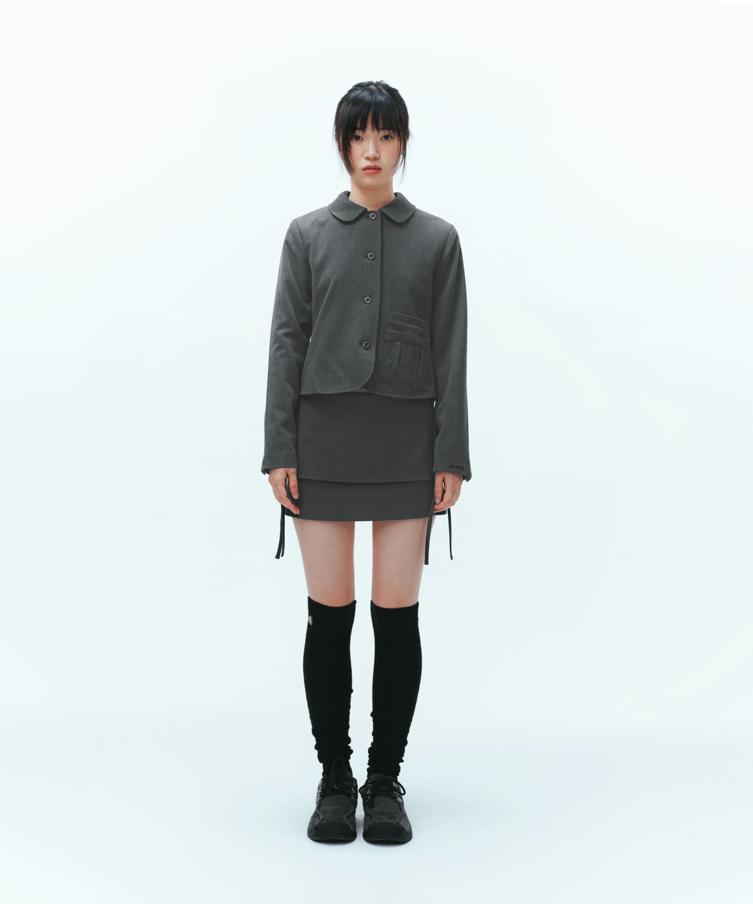☆送料・関税込☆COYSEIO★RIBBON DOUBLE SKIRT★スカート★ COYSEIO】 RIBBON DOUBLE SKIRT : GREY ミニスカート