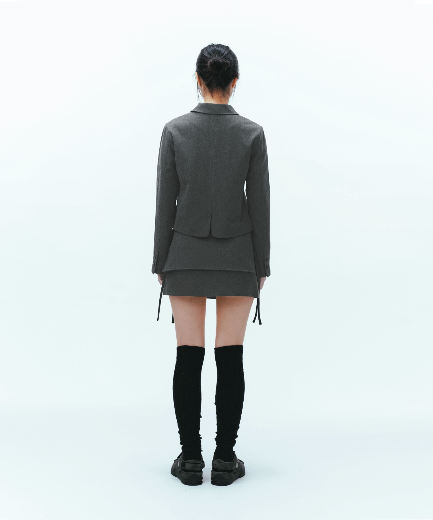 COYSEIO】 RIBBON DOUBLE SKIRT : GREY ミニスカート