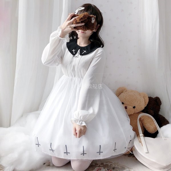 ホワイト ゴスロリ ワンピース 十字架 ロリータ Qoo10] 十字架 ホワイトロリータワンピース ゴス