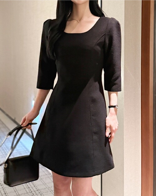 ツイードミニスクエアネックミディスリムジップアップワンピース・1955971