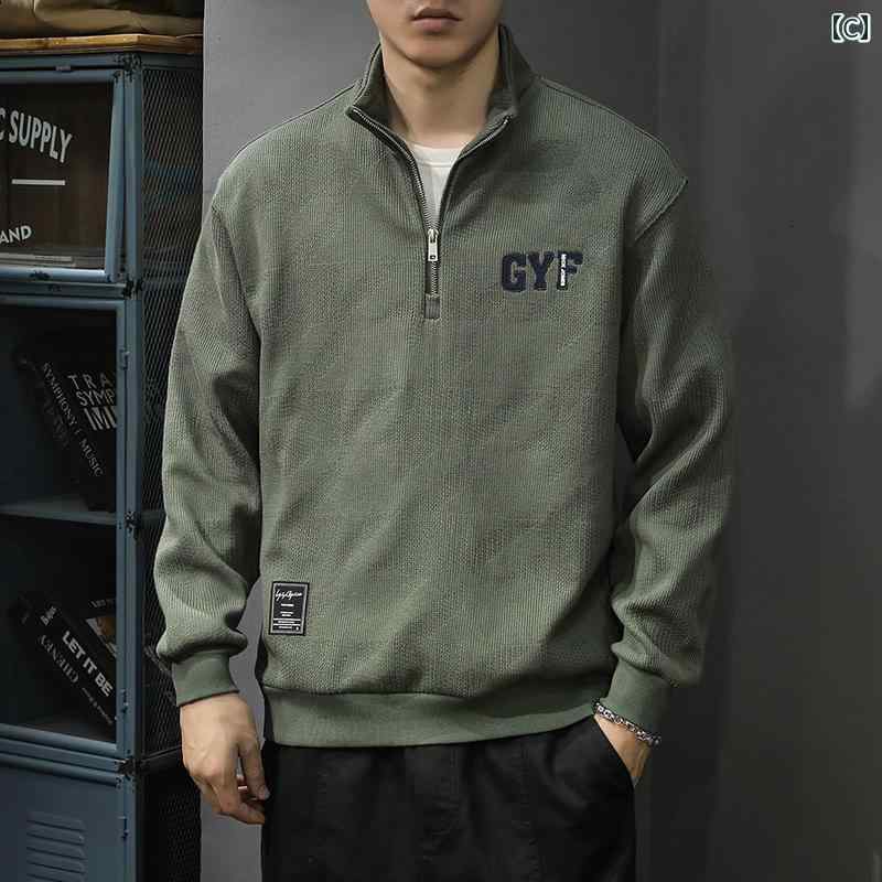 セーター メンズ ニット トップス 秋冬 ハーフジップ アメリカン 大きめサイズ カジュアル スタンドカラー グレー ブラック グリーン