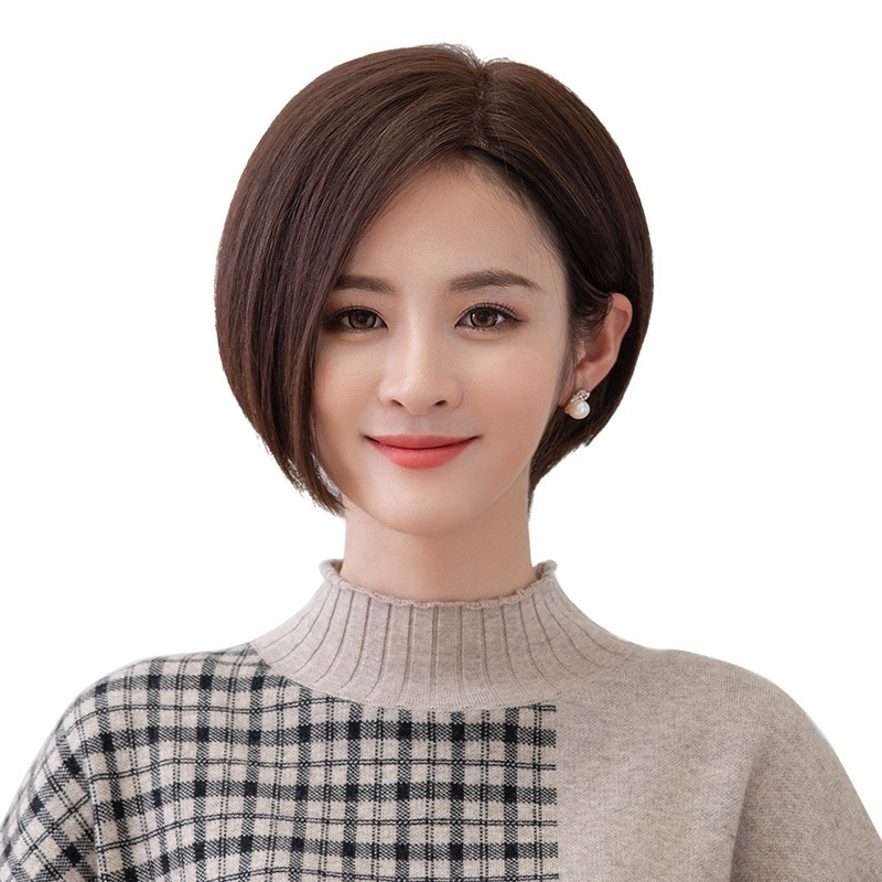 ウィッグ短い女性の髪本物の髪韓国のボボボ... : バッグ・雑貨 限定品在庫