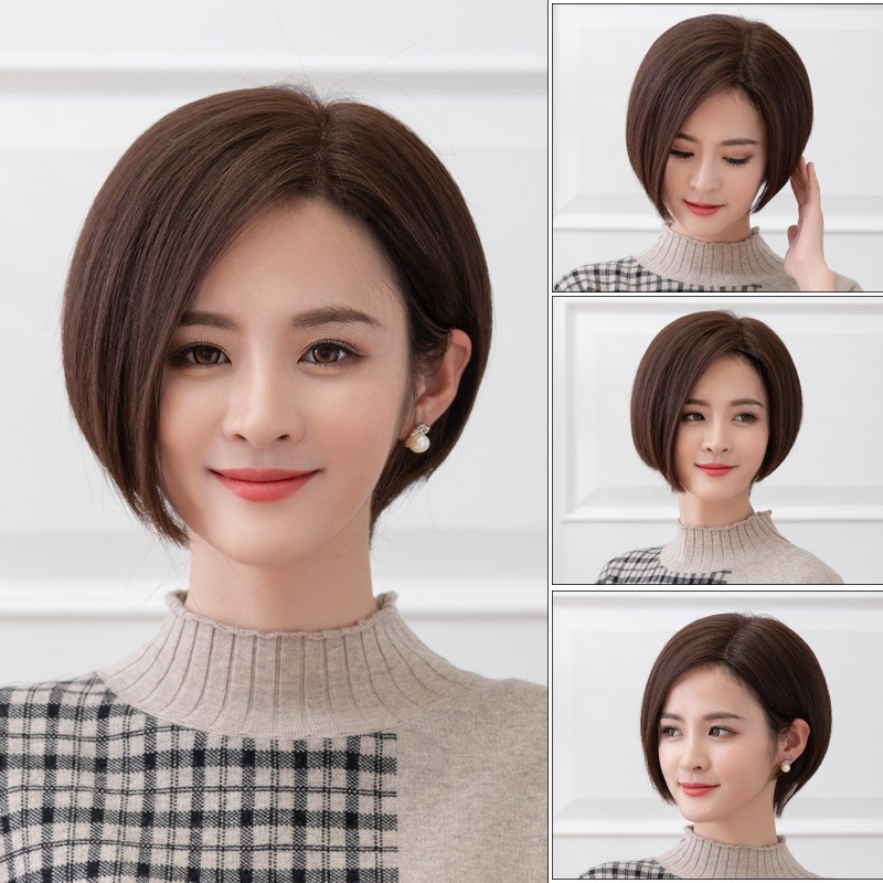 ウィッグ短い女性の髪本物の髪韓国のボボボ... : バッグ・雑貨 限定品在庫