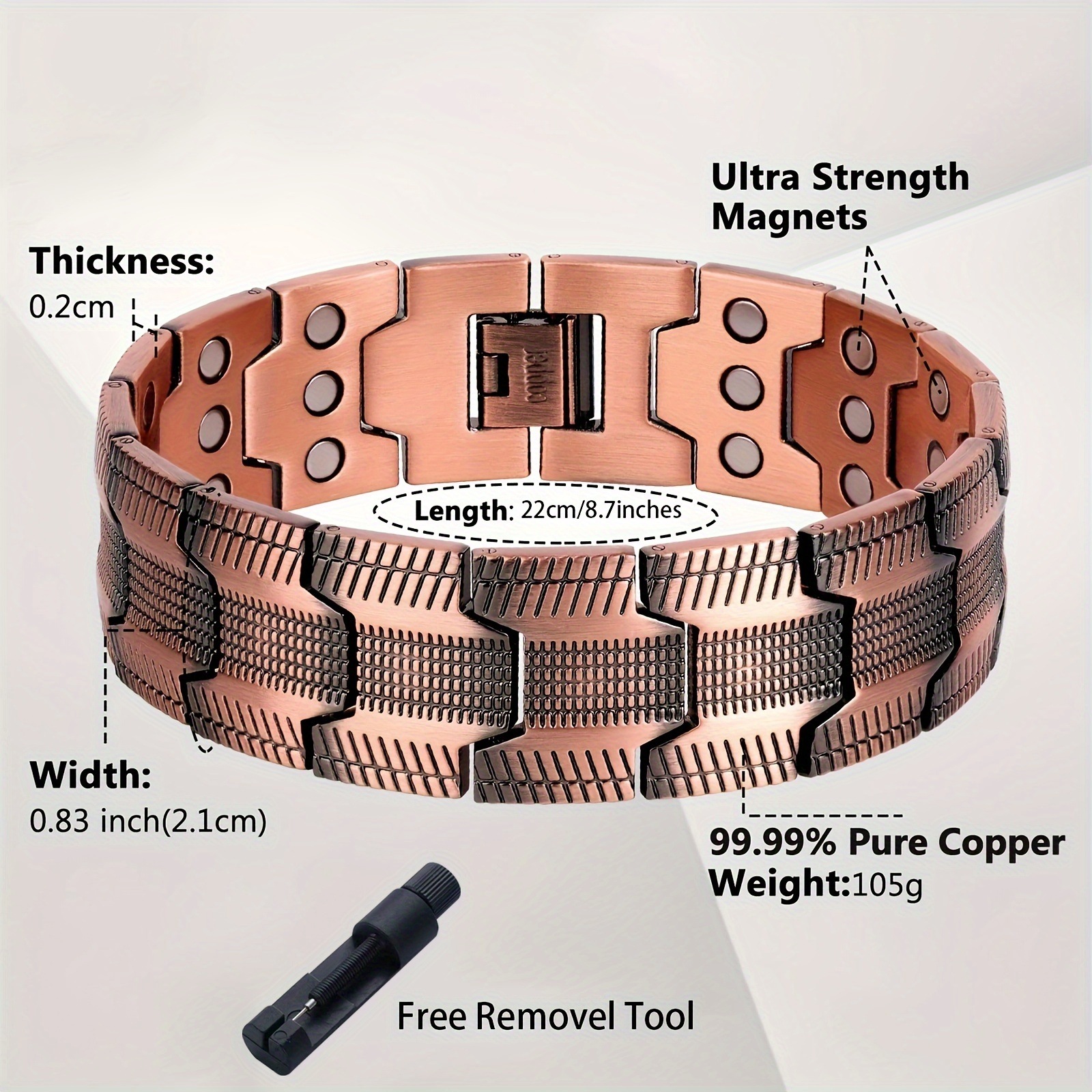 純銅製ジュエリー 純銅磁気ブレスレット エネルギーマグネット付き 磁気ブレスレット ストレス解消 減量 痩身 健康エネルギー 高磁石 瞑想 ヨガ 磁気リング 3列ネオジム磁石付き 長さ調節可能
