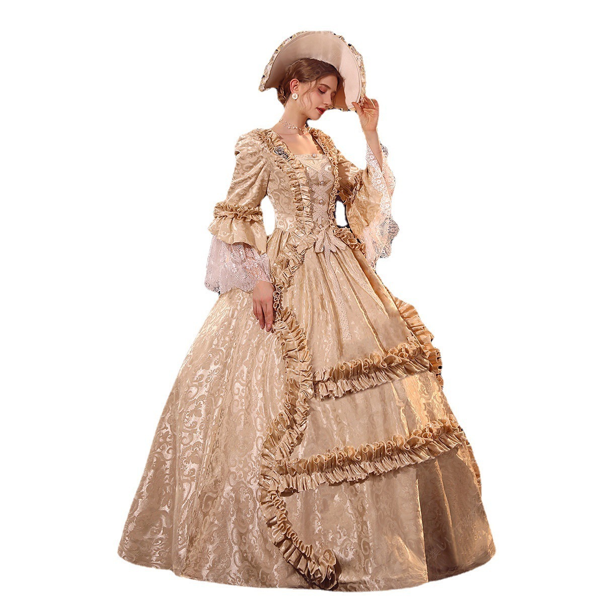 ドレス レディース ロングドレス 貴族ドレス 中世ヨーロッパ お姫様 プリンセスドレス カラードレス長袖 フリル アンブレラスリーブ 華やか ボリューム ゴージャ-75