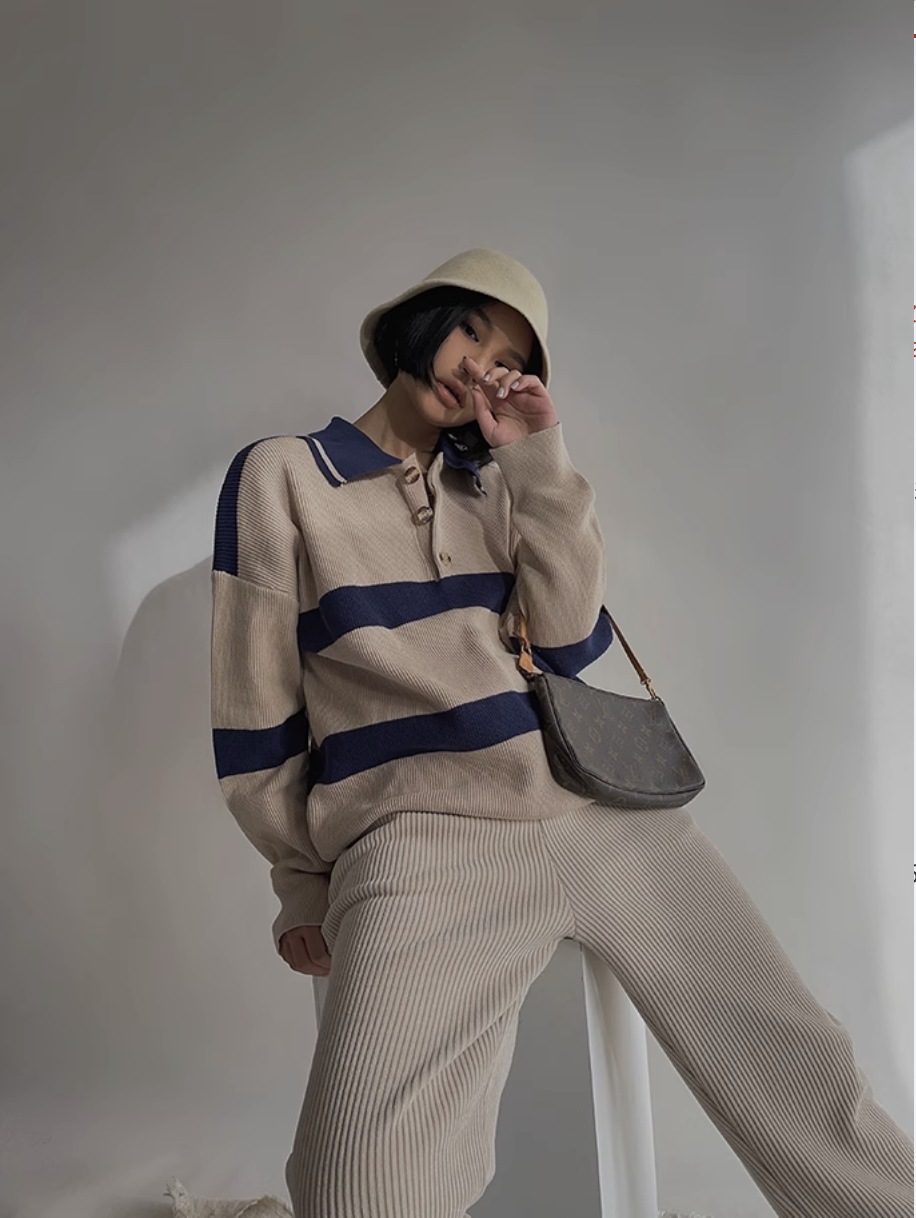 ポロシャツ トップス セーター ニット 長袖 襟付き シンプル カジュアル おしゃれ かっこいい こなれ感 ラフ メンズライク マニッシュ ボーイッシュ スポーティー ルーズ クール ボーダー シマ ポロシャツ トップス セーター ニット 長袖 襟付き シンプル カジュアル おしゃれ かっこいい こなれ感 ラフ メンズライク マニッシュ ボーイッシュ スポーティー ルーズ クール ボーダー シマ