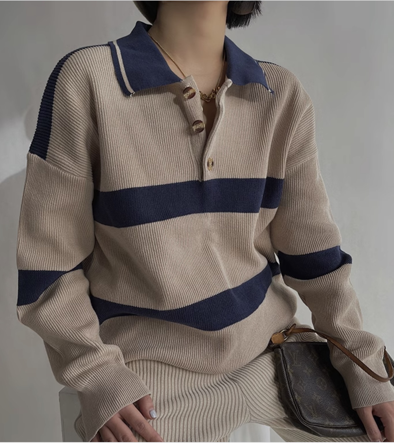 ポロシャツ トップス セーター ニット 長袖 襟付き シンプル カジュアル おしゃれ かっこいい こなれ感 ラフ メンズライク マニッシュ ボーイッシュ スポーティー ルーズ クール ボーダー シマ ポロシャツ トップス セーター ニット 長袖 襟付き シンプル カジュアル おしゃれ かっこいい こなれ感 ラフ メンズライク マニッシュ ボーイッシュ スポーティー ルーズ クール ボーダー シマ
