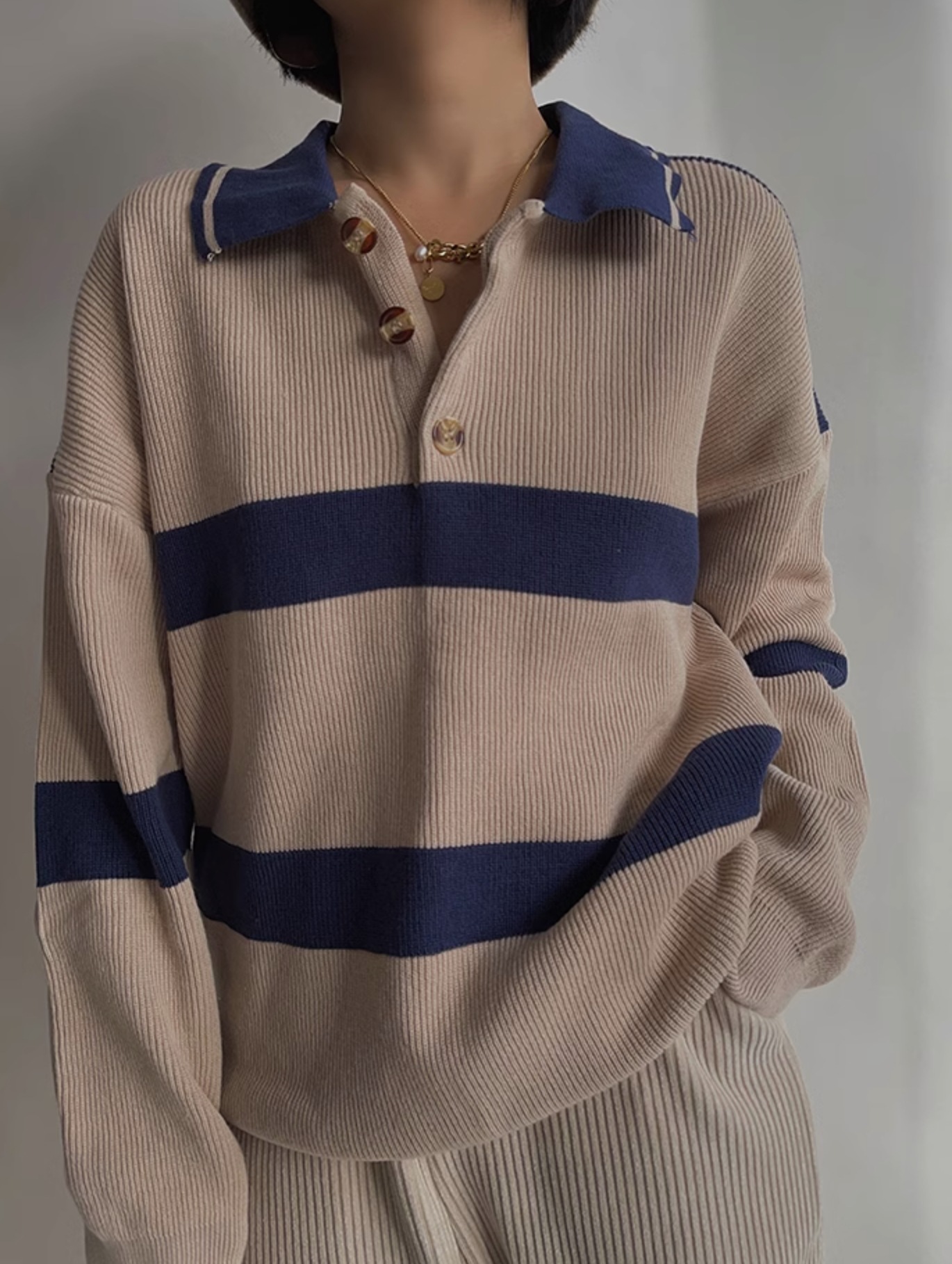 ポロシャツ トップス セーター ニット 長袖 襟付き シンプル カジュアル おしゃれ かっこいい こなれ感 ラフ メンズライク マニッシュ ボーイッシュ スポーティー ルーズ クール ボーダー シマ ポロシャツ トップス セーター ニット 長袖 襟付き シンプル カジュアル おしゃれ かっこいい こなれ感 ラフ メンズライク マニッシュ ボーイッシュ スポーティー ルーズ クール ボーダー シマ