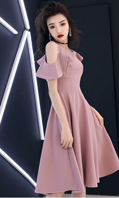 イブニングドレス ワンピース ミニ ミニ丈 ショート ショート丈 袖あり 半袖 Uネック ラウンドネック オフショルダー オフショル Aライン フリル 快適 着心地 かわいい 大人可愛い きれいめ