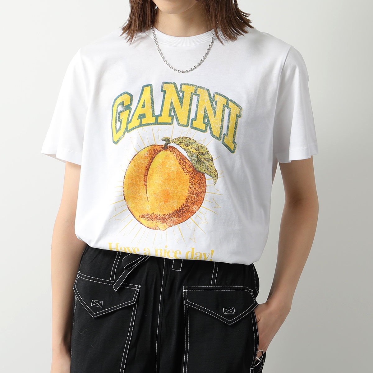 GANNI ガニー 半袖 Tシャツ Basic Jersey Peach Flower Relaxed T-shirt T3529 T3533 3575 レディ GANNI ガニー 半袖 Tシャツ Basic Jersey Peach Flower Relaxed T-shirt T3529 T3533 3575 レディ