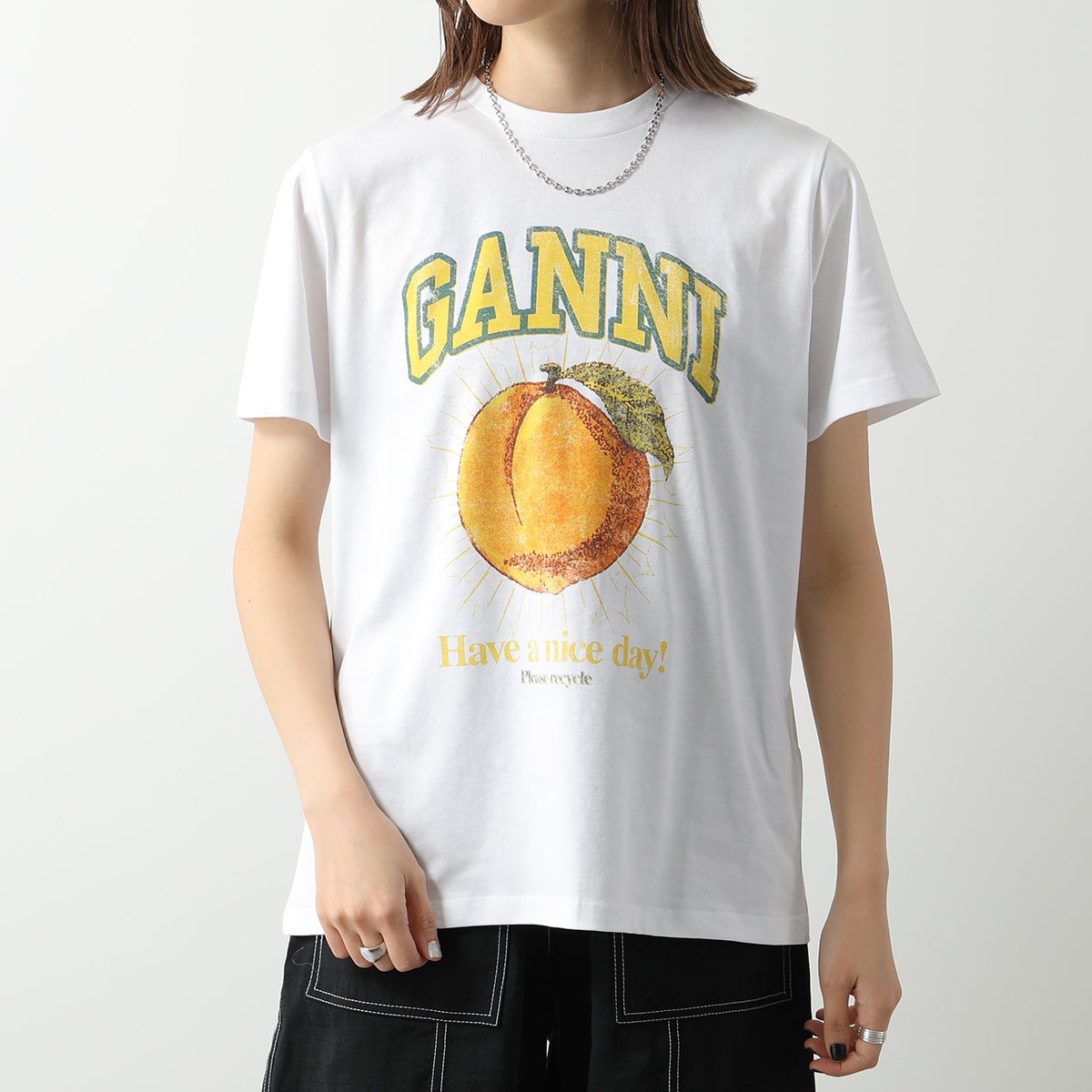 GANNI ガニー 半袖 Tシャツ Basic Jersey Peach Flower Relaxed T-shirt T3529 T3533 3575 レディ GANNI ガニー 半袖 Tシャツ Basic Jersey Peach Flower Relaxed T-shirt T3529 T3533 3575 レディ