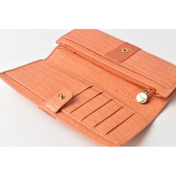 財布 Salvatore Ferragamo 長財布 クロコダイル型押しレザー コーラルオレンジ