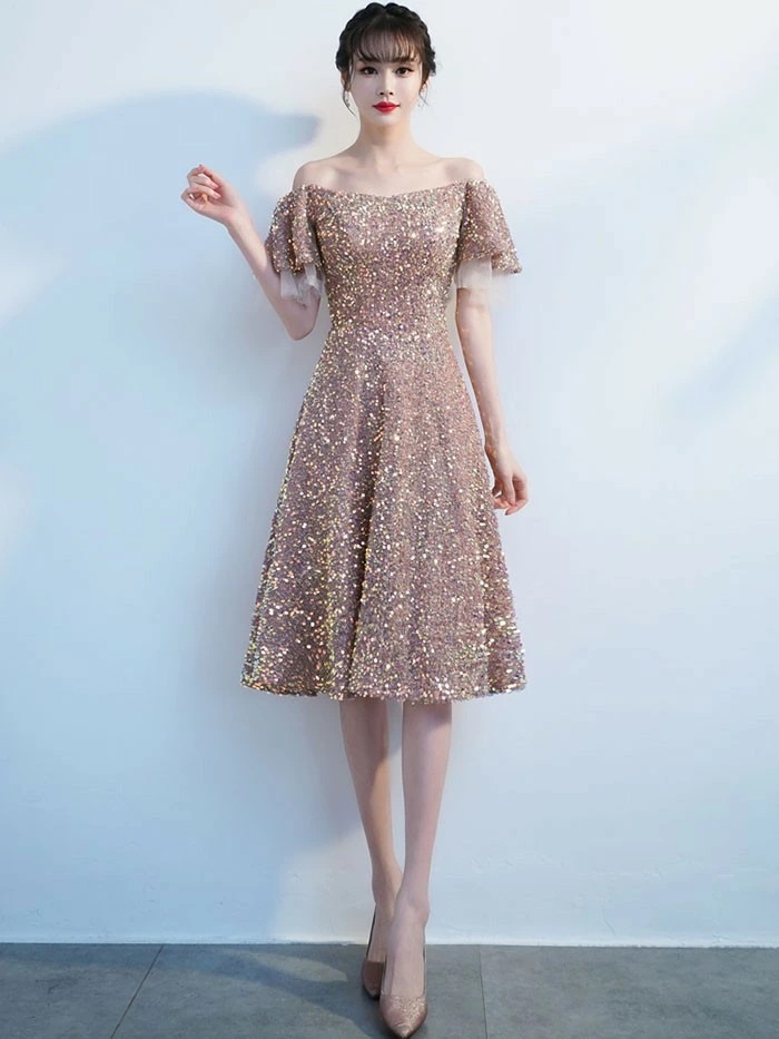 人気新作 ドレス 大人 ピアノ 発表会 演奏会用ドレス 演奏会 イブニングドレス 結婚式 母親 ピアノ発表会 中学生 パーティードレス 発表会ドレス キラキラ ショート丈ドレス オフショルダー ショー_3
