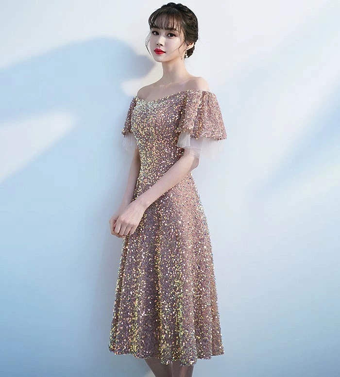 人気新作 ドレス 大人 ピアノ 発表会 演奏会用ドレス 演奏会 イブニングドレス 結婚式 母親 ピアノ発表会 中学生 パーティードレス 発表会ドレス キラキラ ショート丈ドレス オフショルダー ショー_6